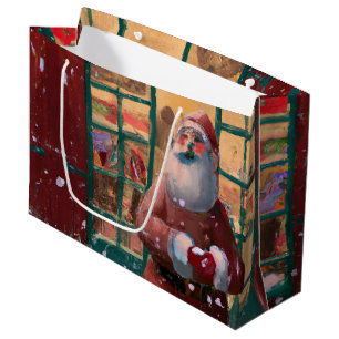 Grand Sac Cadeau Père Noël devant une boutique de jouets, œuvre d'a