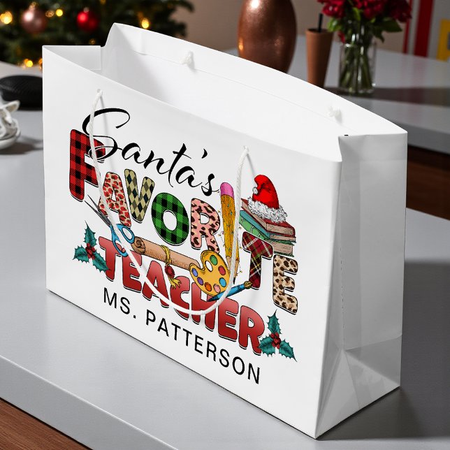 Grand Sac Cadeau Père Noël Enseignants favoris Noël Fêtes Nom (Créateur téléchargé)