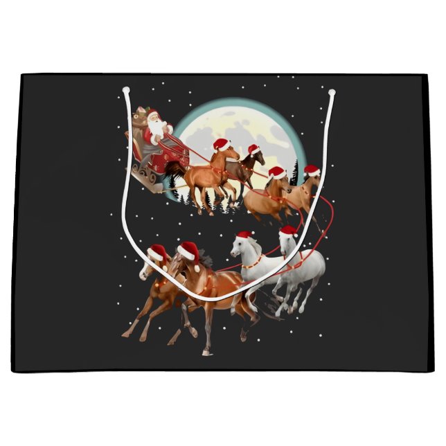 Grand Sac Cadeau Père Noël équitation Cheval Cheval Sleigh Equestre (Devant)