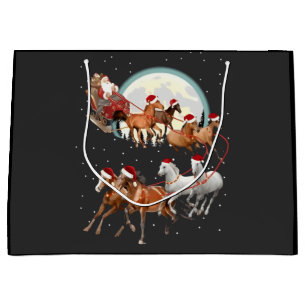 Grand Sac Cadeau Père Noël montant des chevaux, traîneau équestre 