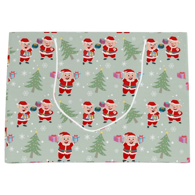 Grand Sac Cadeau Père Noël Pig Giving Motif (Devant)