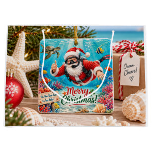 Grand Sac Cadeau Père Noël Plongeur Noël Fêtes sous-marines de Noël