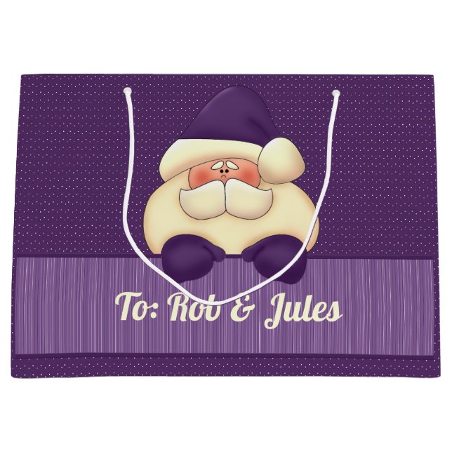 Grand Sac Cadeau Père Noël Purple Stripes et Noël Pois (Devant)