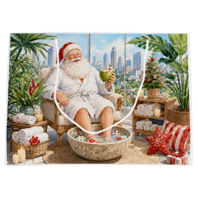 Grand Sac Cadeau Père Noël spa de Noël (Devant)