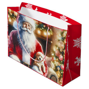 Grand Sac Cadeau Père Noël vintage et Noël aux chiots