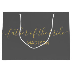 Grand Sac Cadeau Père personnalisé du nom de la mariée Gold Script 