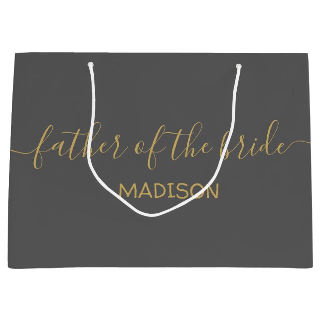 Grand Sac Cadeau Père personnalisé du nom de la mariée Gold Script  (Devant)