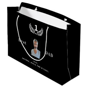 Grand Sac Cadeau Père photo noir noms blancs enfants