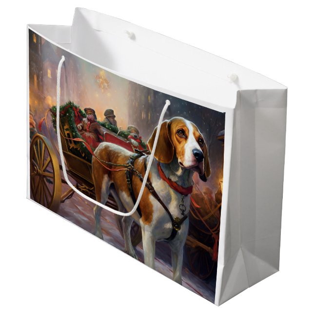 Grand Sac Cadeau Période de fêtes de Noël Beagle (Devant Angle)