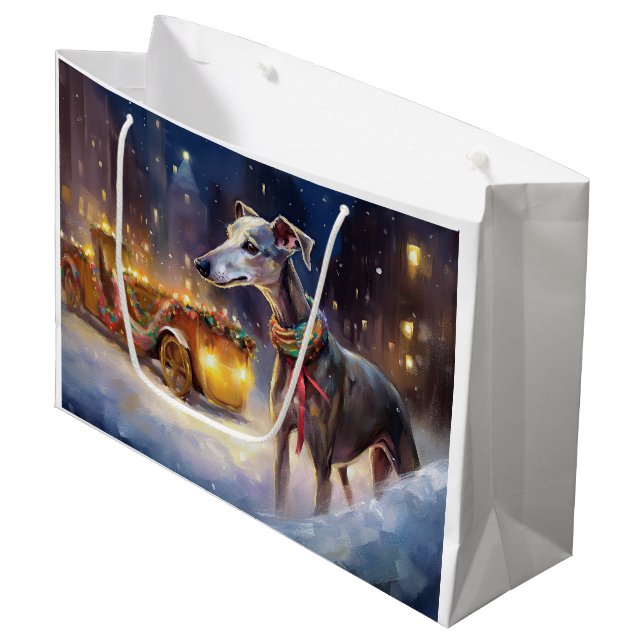 Grand Sac Cadeau Période des Fêtes de Noël Greyhound (Devant Angle)