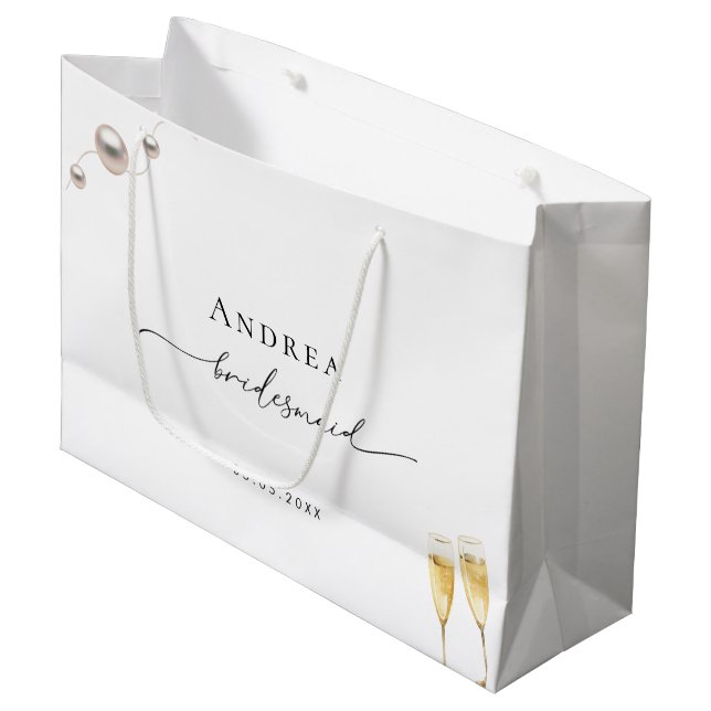 Grand Sac Cadeau Perles Prosecco Enterrement de Vie de Jeune Fille  (Devant Angle)