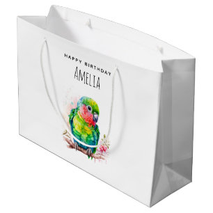 Grand Sac Cadeau Perroquet vert - Bébé mignon Anniversaire