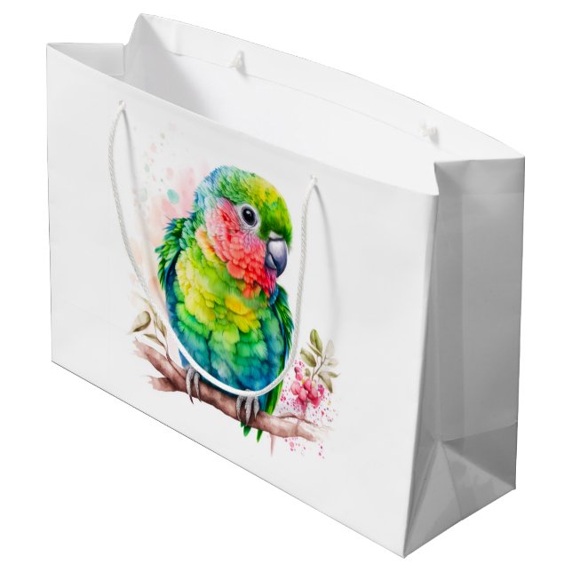 Grand Sac Cadeau Perroquet vert - Bébé mignon Anniversaire (Dos Angle)