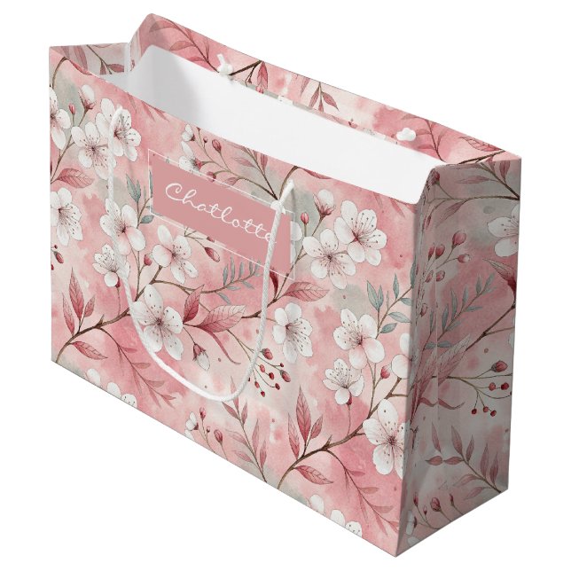 Grand Sac Cadeau Personalized cherry blossoms (Devant Angle)