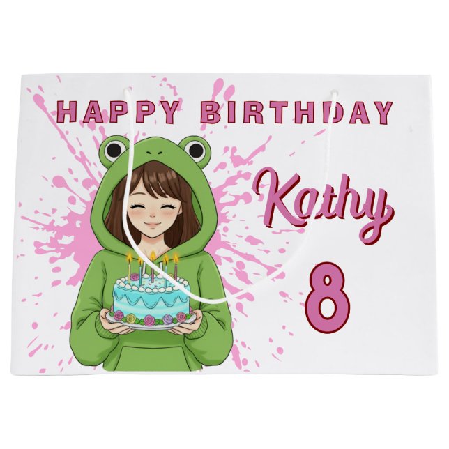 Grand Sac Cadeau Personalized Kawaii Frog Hoodie Girl Birthday (Devant)