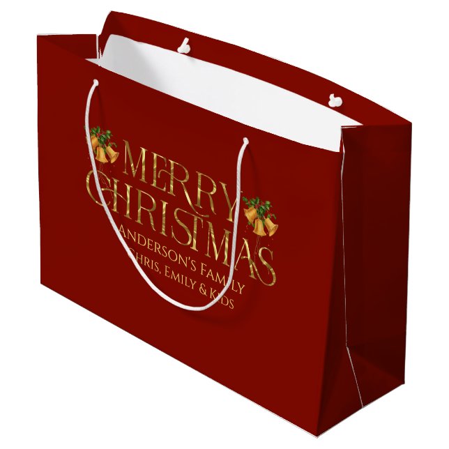 Grand Sac Cadeau Personalized Merry Christmas Retro Gold Typography (Dos Angle)