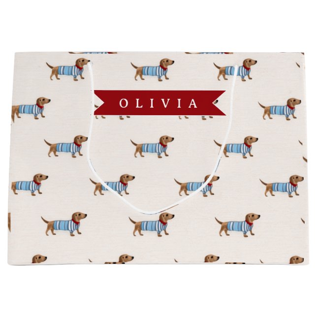 Grand Sac Cadeau Personalized Preppy Cute Dachshund Dog Pattern (Devant)