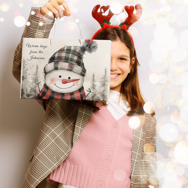Grand Sac Cadeau Personalized Snowman Winter Hug Family Name  (Créateur téléchargé)