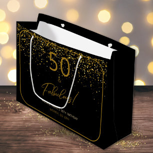 Grand Sac Cadeau Personnalisé 50 ans Fabulux Anniversaire Or Noir P