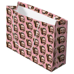 Grand Sac Cadeau Personnalisé Funny Rose Personnalisé Visage Photo 