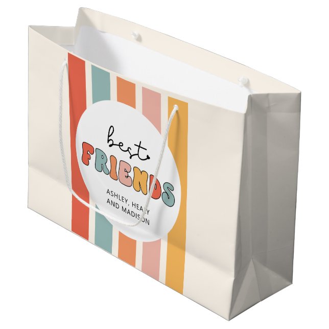 Grand Sac Cadeau Personnalisé Retro Meilleurs Amis BFFs Mete Bestie (Devant Angle)