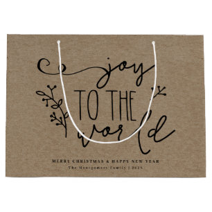 Grand Sac Cadeau Personnalisé Rustique Joyeux Noël Nom Kraft