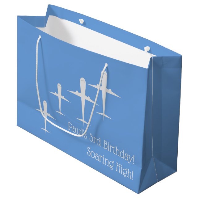 Grand Sac Cadeau Personnalisé Soaring High Airplanes Art, Bleu (Devant Angle)