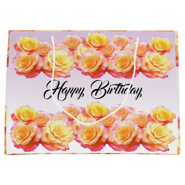 Grand Sac Cadeau Personnaliser Joyeux Anniversaire Libre Roses d'es (Devant)