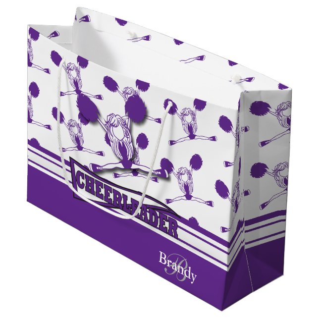 Grand Sac Cadeau Personnaliser le Pom-pom girl 📣 violet (Devant Angle)