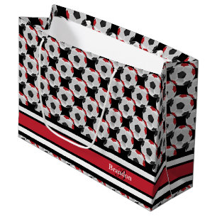 Grand Sac Cadeau Personnaliser les balles de football noir et rouge