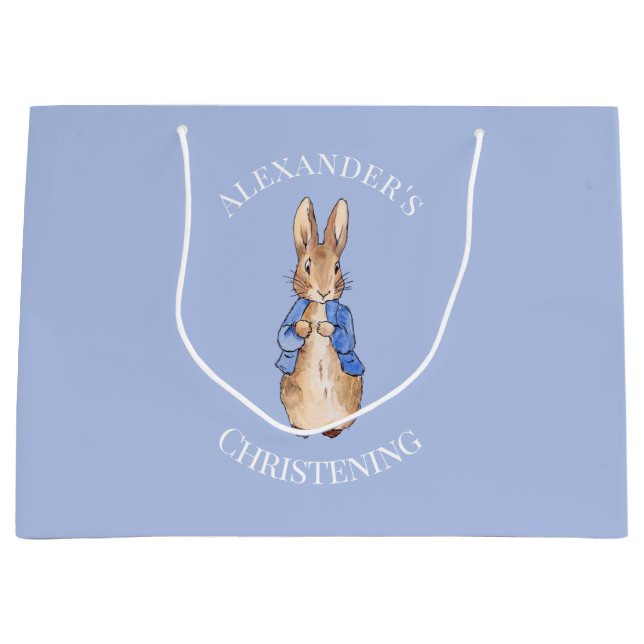 Grand Sac Cadeau Personnaliser Pierre le lapin Christening (Devant)