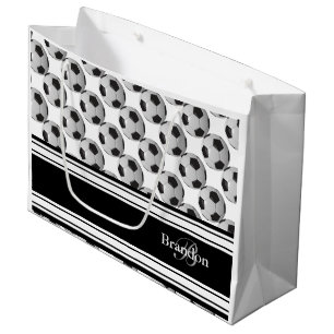 Grand Sac Cadeau Personnalisez les ballons de football noirs et