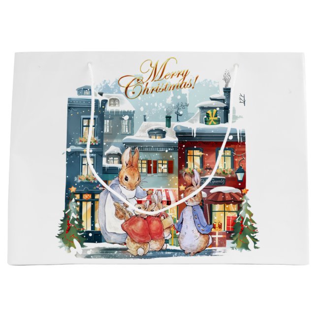 Grand Sac Cadeau Peter le lapin Noël shopping (Devant)