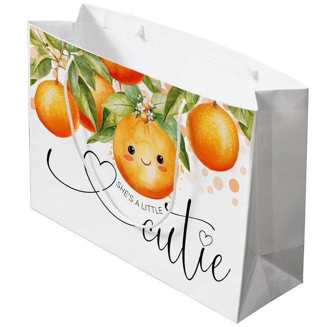 Grand Sac Cadeau Petit Baby shower de Citrus orange Cutie (Little cutie baby shower gift bag. You can add text to this sweet little cutie design.)