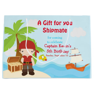Grand Sac Cadeau Petit Brunette Pirate Boy en rouge Anniversaire