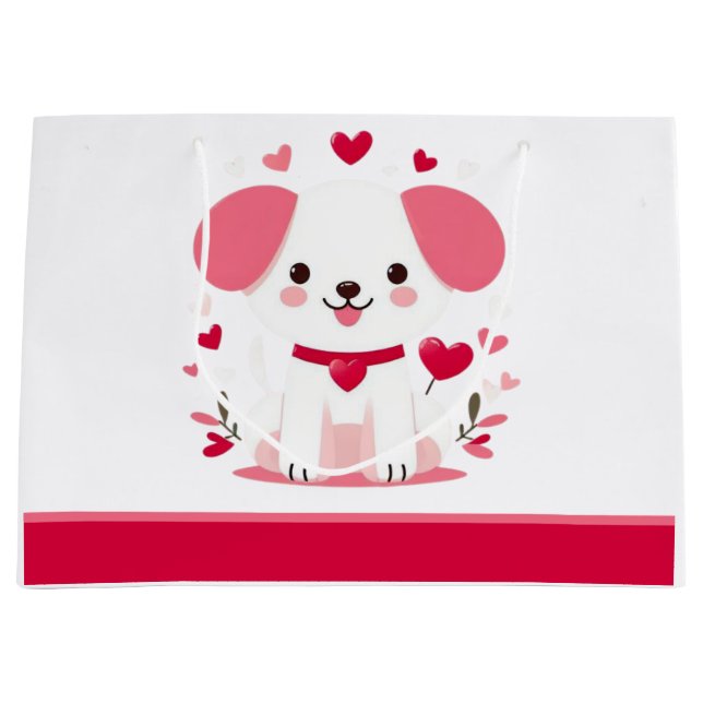 Grand Sac Cadeau Petit chiot de la Saint-Valentin (Devant)