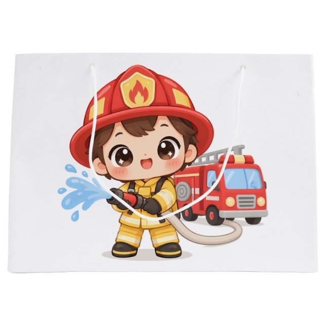 Grand Sac Cadeau Petit pompier courageux (Devant)