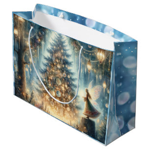 Grand Sac Cadeau Petite fée de Noël dans une forêt enchantée