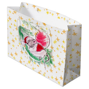 Grand Sac Cadeau Petite souris endormie de Noël et Nouvel An