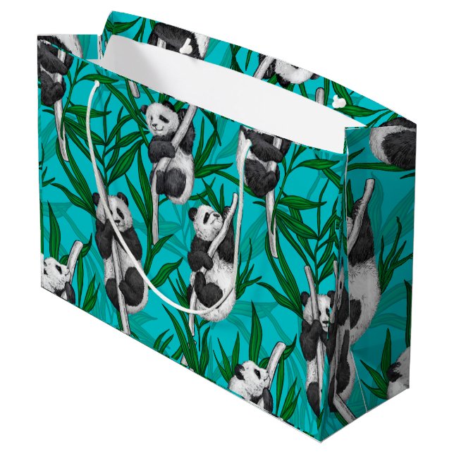 Grand Sac Cadeau Petits panda turquoise (Dos Angle)