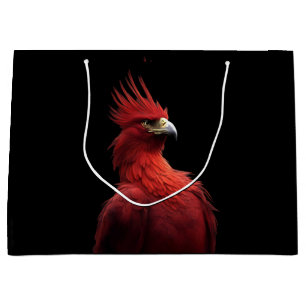 Grand Sac Cadeau Phénix écarlate assis fièrement