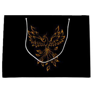 Grand Sac Cadeau Phoenix en or de cuivre se lève sur noir
