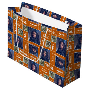 Grand Sac Cadeau Photo Carrée Année de Promotion Diplômé Orange Brû