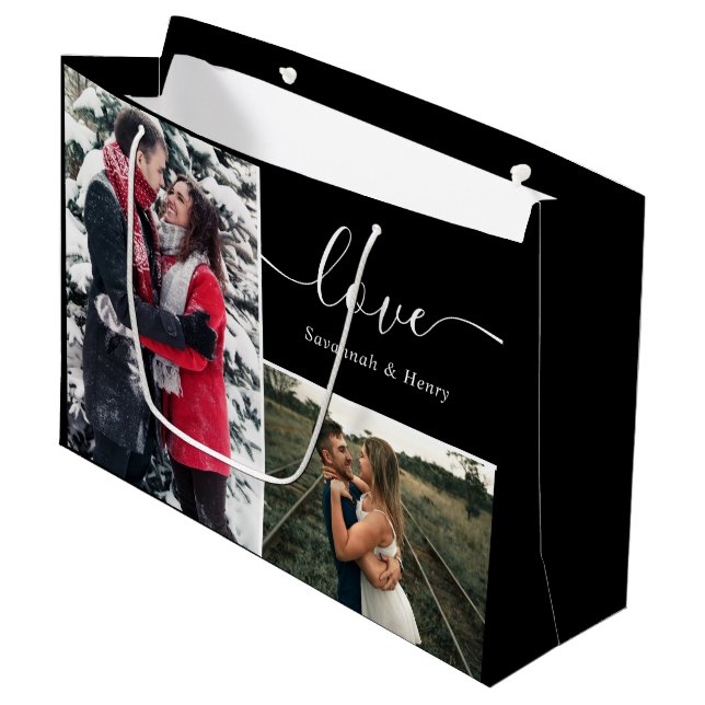 Grand Sac Cadeau Photo Collage Black Love Script (Devant Angle)