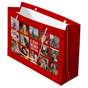 Grand Sac Cadeau Photo Collage Red Christmas