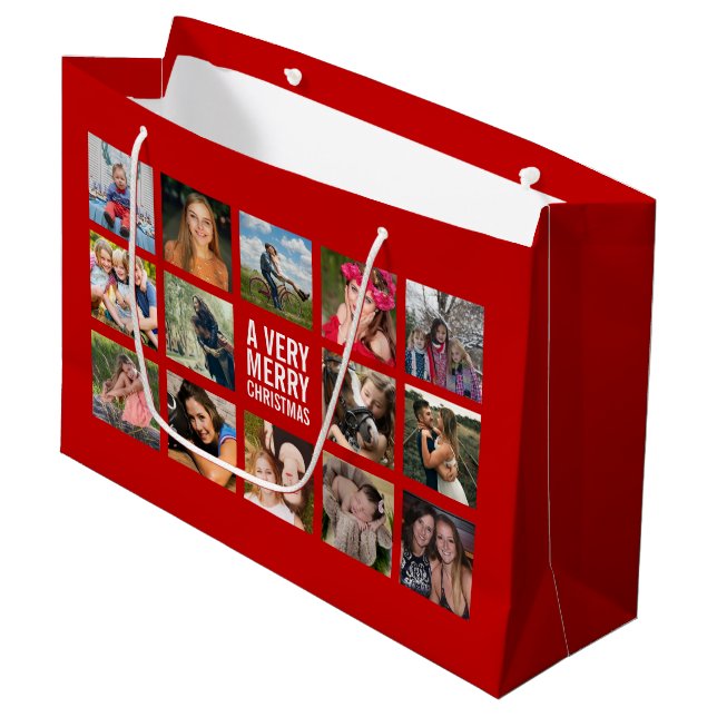 Grand Sac Cadeau Photo Collage Red Christmas (Devant Angle)
