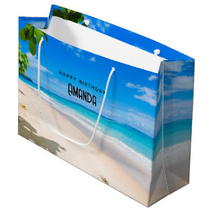 Grand Sac Cadeau Photo d'anniversaire d'une plage tropicale ensolei