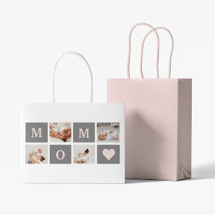 Grand Sac Cadeau Photo de collection moderne Best Mom Pink & Grey C