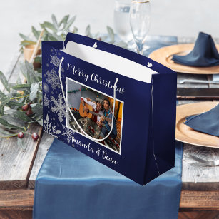 Grand Sac Cadeau Photo de flocon bleu de Noël