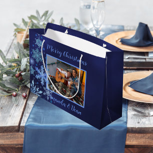 Grand Sac Cadeau Photo de flocon bleu de Noël
